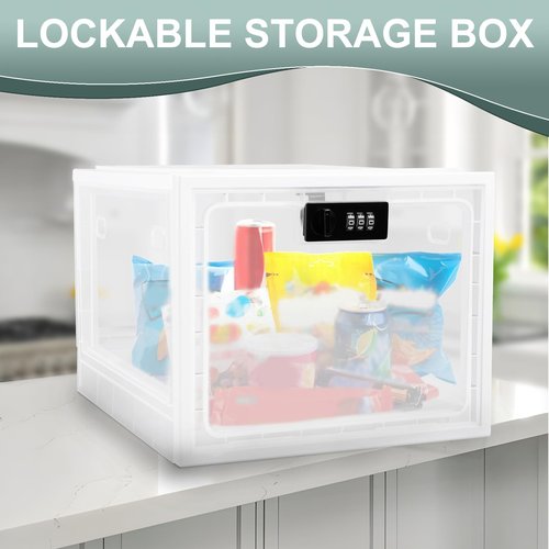 Lockable Storage Box, Medication Lock Box, Lock Boxes for Personal Items, 3.6 Gallon Capacity Phone Lock Box, Portable Lockable Storage Bin, Refrigerator Food Safe Locking Box (Clear)