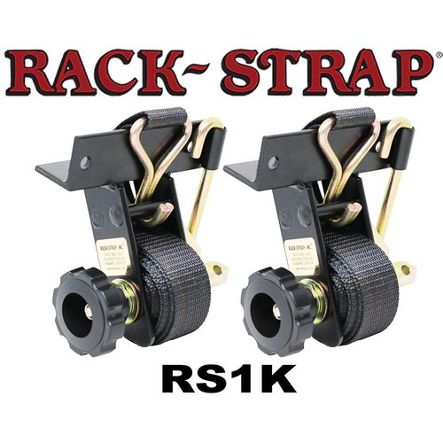 2 Pack, Rack-Strap The Original American Made Ladder Rack Tie-Downs, Right Angle Mounting Bracket, RS1K Black Right Angle Mounting Bracket, Bolt Mounting Hardware Included, 8 Ft Black Strap