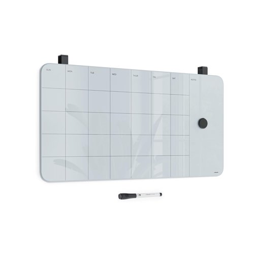 U Brands Magnetic Cubicle/Wall Glass Dry-Erase Monthly Calendar Board, 23" X 12" Inches, White Frosted Surface, Frameless