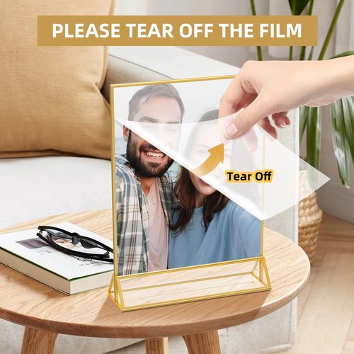 PPH-Sisy Acrylic Sign Holder - 12 Pack 5x7 Gold Frame Double-Sided Display Stand for Home & Office