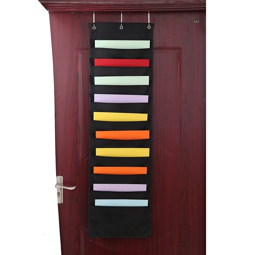 Heavy Duty Storage Pocket Chart for Classroom and Office, 10 Pockets, 3 Over Door Hangers Included, Hanging Wall File Organizer for File Folders, School Mailbox, Home/Office Papers & More (Black)