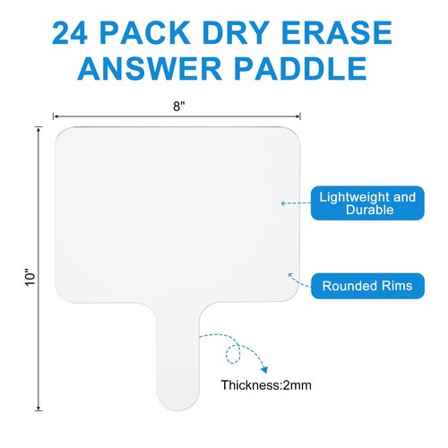 PATIKIL 24 Pieces 10x8 Inch Dry Erase Answer Paddles Handheld Double Sided Whiteboard Auction Paddles for Office Classroom Games Party