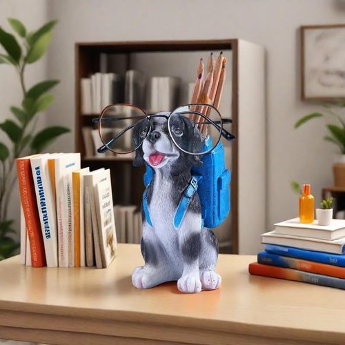MQMCPDS Cute Dog Pen Holder - Non-toxic Resin Material: A Creative Desktop Organizer Ideal for Home, Office & School Unique Decorative Accessory –Gift for Dog Owners Pet Lovers(white)