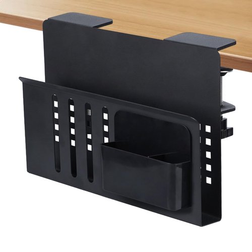 Gorviomy Desk Organizer for Laptop Clamp-On Desk Shelf, No Drilling Standing Desk Drawer, Under Desk Cable Management Tray,Attachment For Office Supplies & Studio Essentials (Black)