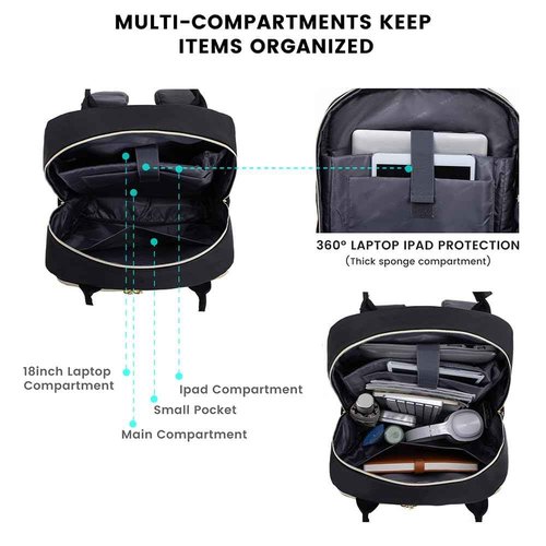 LOVEVOOK Laptop Backpack for Women, Water Resistant Travel Work Backpacks Purse Stylish Business Teacher Nurse Computer Bag with USB Charging Port,Black
