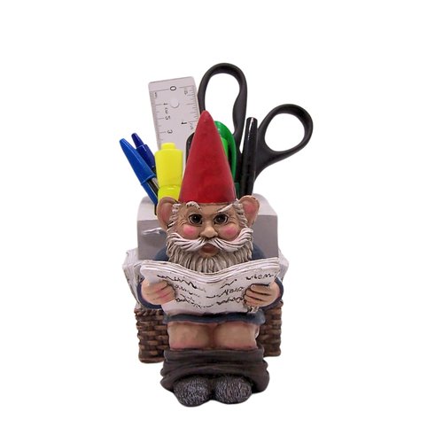 Gnome Sitting on Toilet Pen & Pencil Holder, Unique Desk Storage, Home & Office Stationary Decor, 6 Inches