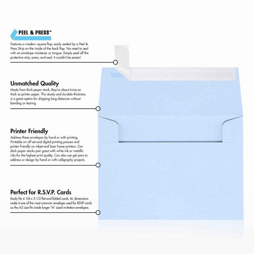 LUXPaper A2 Invitation Envelopes | Peel & Press | 4 3/8" x 5 3/4" | Baby Blue | 80lb. Text | 250 Qty