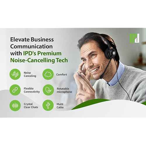 IPD Phone Headset for Office and Call Center Wired QD to RJ9, IPH-210 monaural-Compatible with Polycom VVX,Avaya,Nortel,NEC,Fanvil,Mitel landline Phones