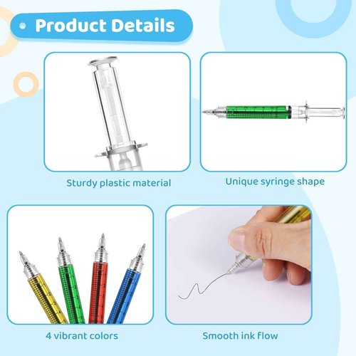 Tideme 200 Pcs Syringe Pens Bulk, Retractable Fun Nurse Pens, Multi-Color Novelty Ballpoint Pens, Pretend Party Favors, Nursing School Supplies, Unique Gifts for Nurses, Doctors, Black Ink (200)
