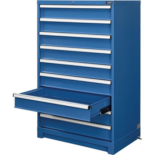 Global Industrial 9 Drawer Modular Cabinet, w/Lock, w/o Dividers, 36" Wx24 Dx57 H Blue