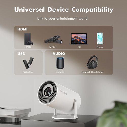 [Netflix Officially Licensed] Tecaki Smart Projector, Mini Projector with WiFi and Bluetooth, Portable Projector for Outdoor, 180° Rotatable Stand, Auto Keystone & Electronic Focus, 4K Supported