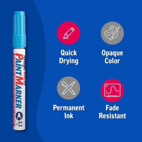 Artline 400XF Paint Markers for Wood, Plastic, and Canvas, The Ideal Waterproof Marker for Indoor/Outdoor Applications, Opaque Permanent Markers with 2.3 mm Bullet Tip, Light Blue, Pack of 12