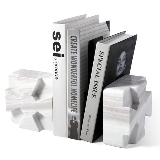 Decorative Square Marble Bookends for Heavy Books – Unique Book Ends for Shelves – Modern Aesthetic Book Holder/Stopper with Non-Slip Pads for Chic Home, Office, or Library Decor, Volakas