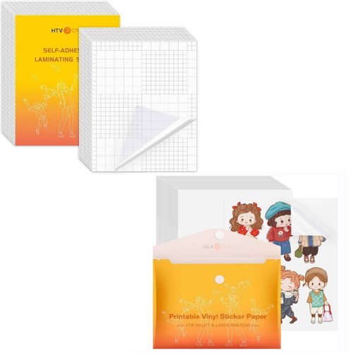 HTVRONT 20 Sheets Self Laminating Sheets + 100 Sheets Glossy Printable Vinyl Sticker Paper