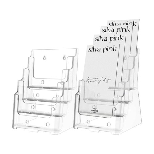 Voittozege 2 Pcs Acrylic Brochure Holder, 4 Tier 6x9 inch Clear Literature Holder, Clear Flyer Holder Pamphlet Display Stand Literature Holder for Wall and Counter Desktop Stand