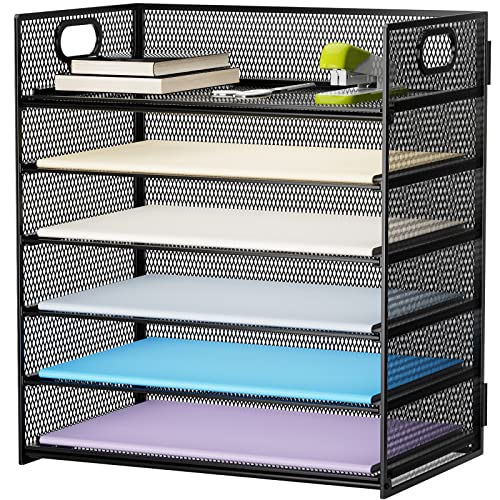 Marbrasse 6-Tier Mesh Paper Organizer Letter Tray with Handle - Black