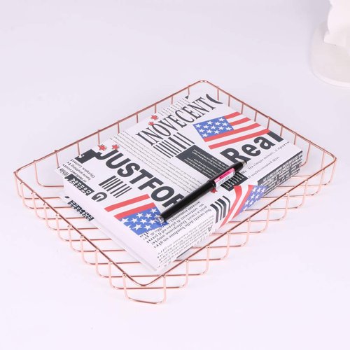 Fvstar Rose Gold File Organizer for Desk Letter Size Desk Paper Organizer Trays Large Capacity Metal File Organizer Paper Tray Wire Basket Bins for Office Desktop,12.5" x 9.4" x 1.9"
