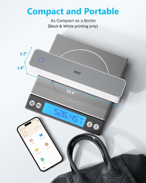 PRT Inkless Portable Printer for Travel, Wireless Thermal Printer Support 8.5 x 11 Inch US Letter A4 B5, Bluetooth Mobile Printers with iOS, Android, Laptop for Home Use, Car, Office, School, Grey