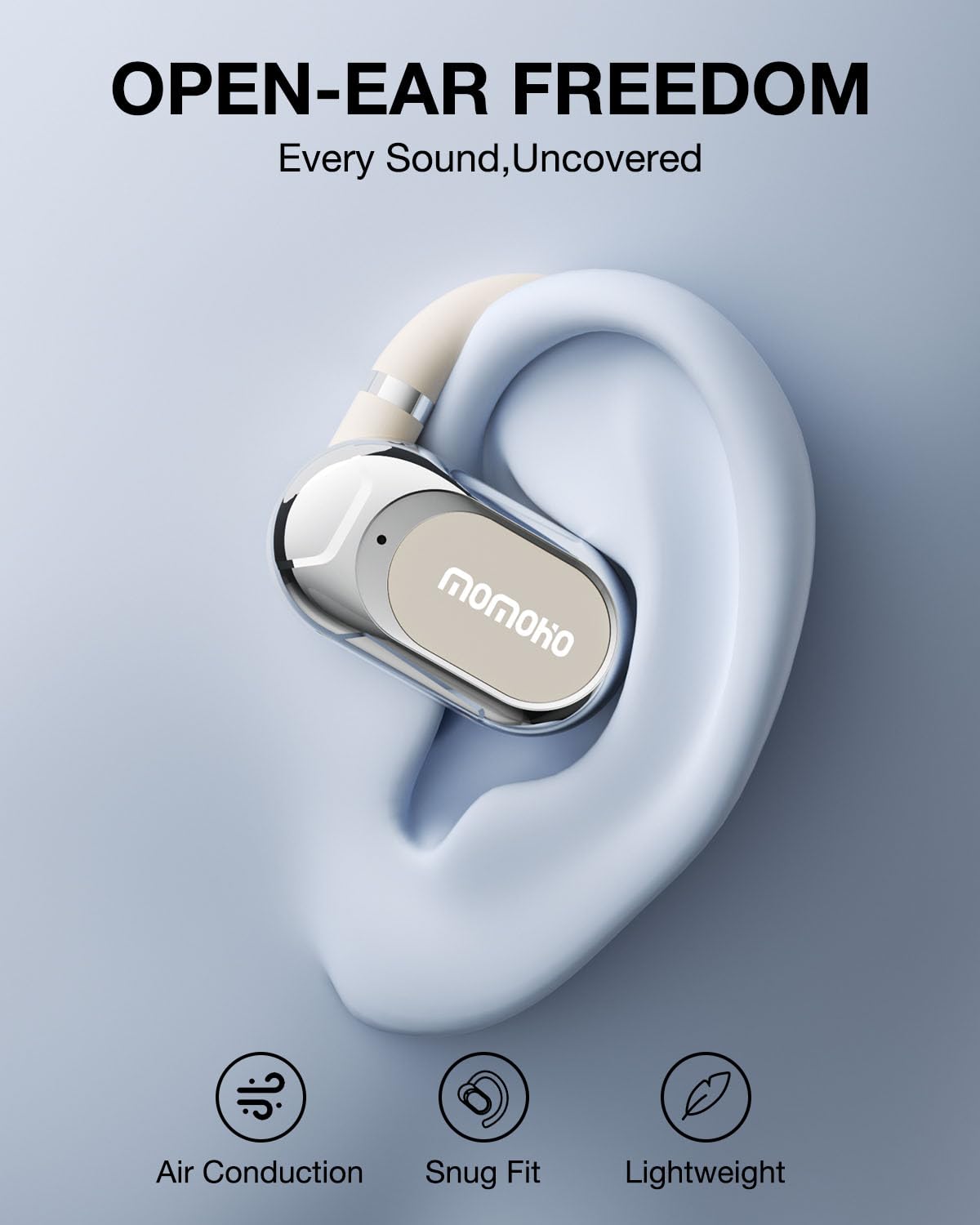 MOMOHO Open Ear Headphones, Open Ear Earbuds with Earhooks, Lightweight Air Conduction Earphones, Touch Control,Up to 37 Hours Power with Case, Sweat Resistant for Yoga,Workouts, Running