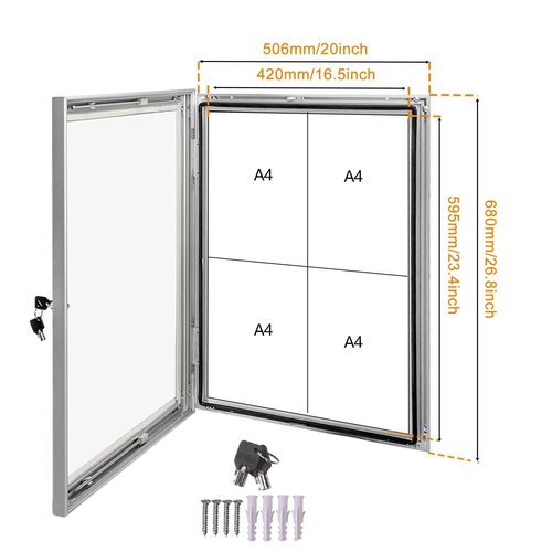 corpuwn Locking Enclosed Bulletin Board Aluminum Memo Board Wall Mount Noticeboard with Rubber Seal Tamperproof Single Door Display Case for Indoor Or Outdoor Use, 26.8×20 in