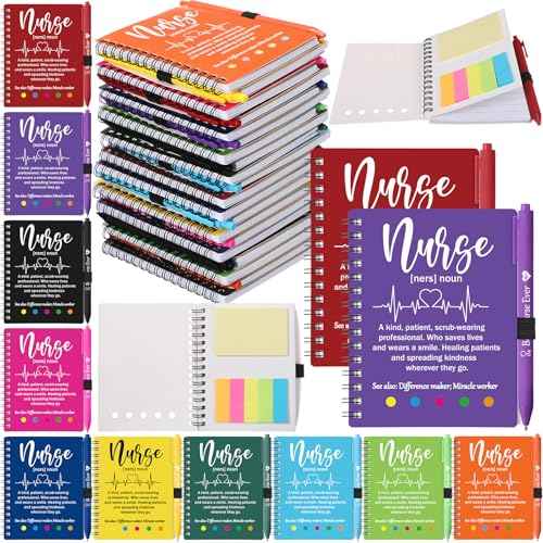 2025 Nurse Appreciation Gifts Bulk Thank You Gift Notebook with Pen in Holder and Sticky Note Notepad Marker Index Tab Inspiring Journal Ballpoint Pen for CNA Week Coworker Doctor(20 Sets)
