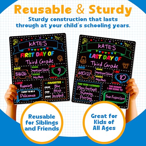Melisheer First and Last Day of School Chalkboard Sign for Kids, Double-Sided Reusable Classroom Board