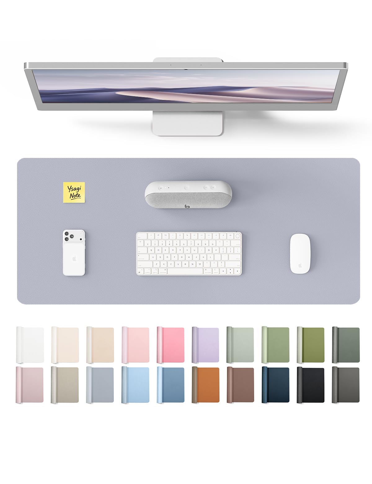 YSAGi Leather Desk Pad Protector, Office Desk Mat, Large Mouse Pad, Non-Slip PU Leather Desk Blotter, Laptop Desk Pad, Waterproof Desk Writing Pad for Office and Home (Soft Lavender, 31.5" x 15.8")