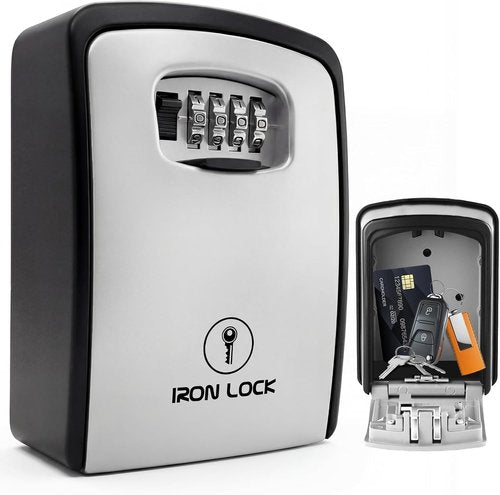 Iron Lock® Key Lock Box XXL - Waterproof Outdoor Key Safe with Heavy-Duty Metal & 4-Digit Combo | Extra Large Grey