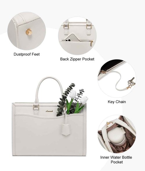 LOVEVOOK Laptop Tote Bag for Women, Leather Office Work Bag Briefcase fit for 15.6 inch Laptop, Large Teacher Computer Bag Handbag,2pcs Set Leather/Beige