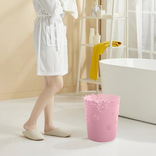 YEMIANJU Simple Cute Wastebasket Hollow Flower Shape Plastic Lidless Wastepaper Baskets Trash Can Pink Bathroom Decor 3.6 Gallons Garbage can (Pink, XL)