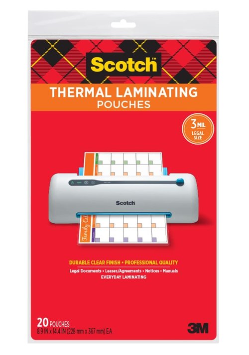 Scotch Thermal Laminating Pouches, 8.9 x 14.4-Inches, Legal Size, 20-Pack (TP3855-20)