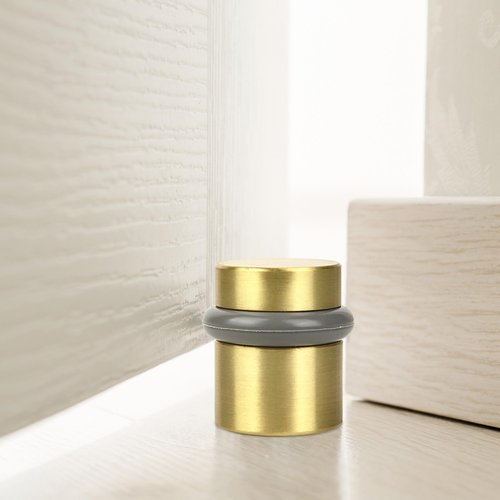 Modern Cylindrical Door Stop – Satin Brass Floor Rubber Bumper, 4-Pack – Design House, 188185