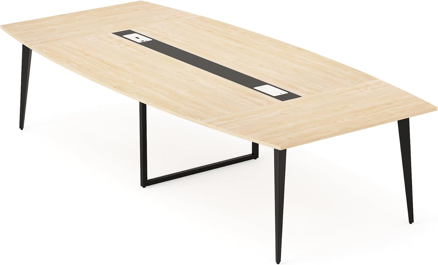 Tribesigns 8FT Conference Table - Modern Boat Shaped Meeting Table with Grommet | Light Wood Grain Finish