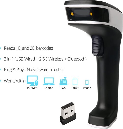 ScanAvenger Wireless Portable 1D Barcode Scanner - Cordless & Rechargeable Handheld Scanner for Inventory Management