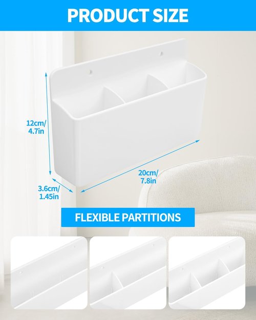 Skiennix 3-Slot Adjustable Remote Control Holder - Wall-Mounted Organizer for TV Controllers | White