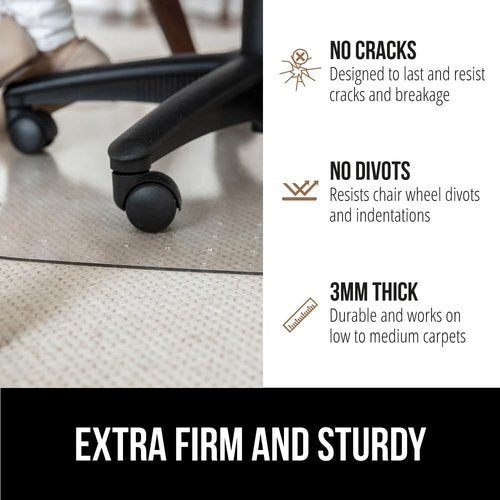 GORILLA GRIP Slip Resistant Office Chair Mat for Carpet Floors, 36x48 Lip Smooth Glide Under Desk Carpeted Floor Protector, Heavy Duty Plastic Computer Mats for Rolling Work and Gaming Chairs, Clear