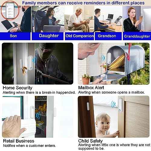 Caregiver Pager WiFi Door Alarms for Dementia Patients with Phone App,WiFi Smart Door Sensor Alarm for Kid Safety/Home Security/Elderly/Business/Store/Mailbox(2 Sensor 1 Gateway)