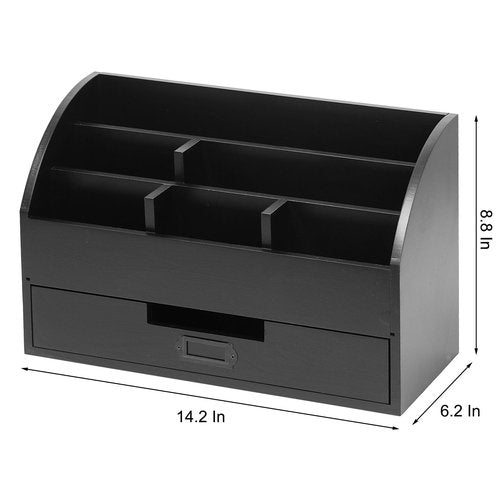 canwedance Distressed Rustic Wooden Office Desk Organizer 5 Compartment with 2 Drawer &Counter Desk Tabletop Desktop Mail Rack, Pens, Notebooks, Folders, Pencils and Office Supplie(black)