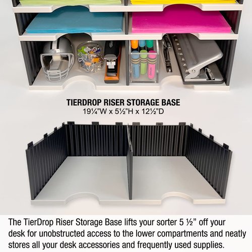 Desktop Organizer 4 Letter Tray Sorter Plus Riser Storage Base for Easy Access to Lower Slots, Desk Accessories & Supplies. Optional File Topper & Drawers