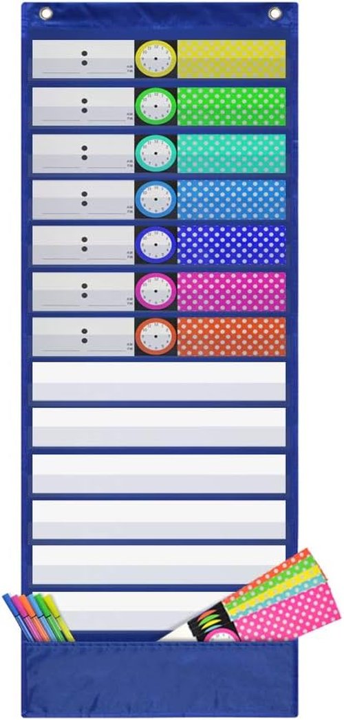 Daily Schedule Pocket Chart by [Brand Name] - Class Schedule with 13 Cards & 14 Pockets