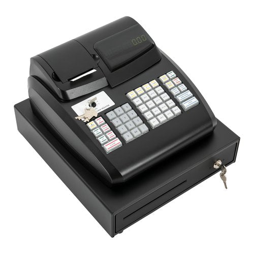 47-Key Electronic Cash Register with LED Display and Lockable Cash Drawer, Quick-Load Thermal Printer, Coin Compartment, Commercial Cash Management System for Retail Store, Supermarket, Restaurant