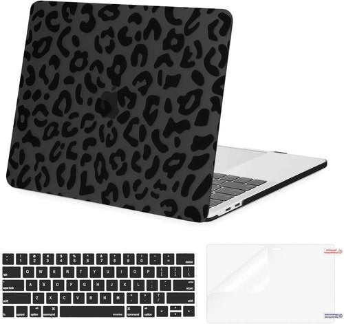 MOSISO MacBook Pro 13-Inch Case - Leopard Grain Hard Shell with Keyboard Cover & Screen Protector | Black
