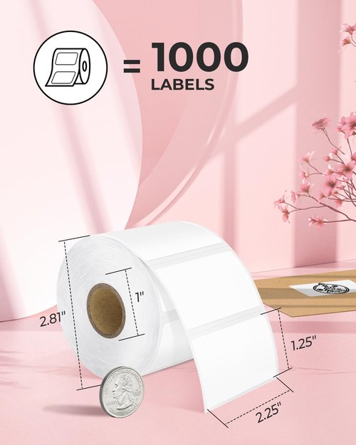 Nelko Direct Thermal Barcode Labels - Self-Adhesive 2.25" x 1.25" | 1000 White Labels for PL70E Printers