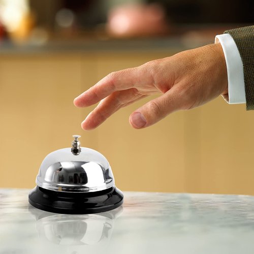Fasmov 6 Pack 3.4 Inch Diameter Call Bells, Chrome Finish Customer Service Bell, Desk Bell Service Bell for Hotels, Schools, Hospitals, Customer Service, Warehouses