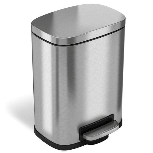 iTouchless SoftStep 1.32 Gallon Small Step Pedal Trash Can, Stainless Steel, 5 Liter Bathroom Garbage Bin, Removable Inner Bucket, Soft and Silent Open and Close