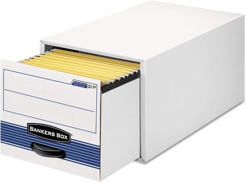 Bankers Box STOR Extra Space Saving Filing Cabinet - 6 Pack, Stacks 5 High, Letter Size, White/Blue