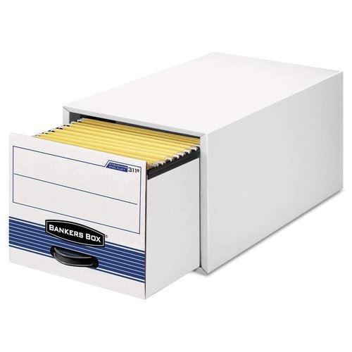 Bankers Box 6 Pack STOR/DRAWER STEEL PLUS Extra Space Saving Filing Cabinet, Stacks 5 High, Letter, White/Blue