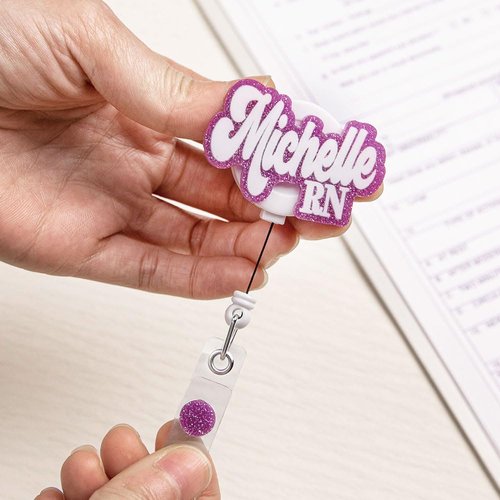 callie Custom Glitter Name Badge Reel Nursing Student CNA RN BSN LPN, Personalized Badge Reel Retractable ID Badge Holder Clip for Nurse