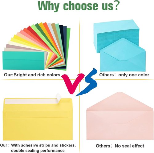 Colorful Envelopes by [Brand Name] - 200 PCS Self-Seal #10 Business Mailing Envelopes | 4 1/8 X 9 ½ Inch