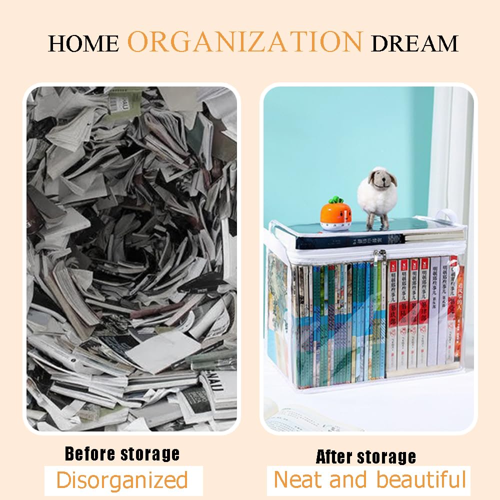 Ouliget Waterproof Clear Zippered Organizers Largesize,Moving Storage Bags with Reinforced Handles,Closet Organizers and Storage Container for Book DVD Blu Ray Disc Clothing,15''x12.5''x9.5''